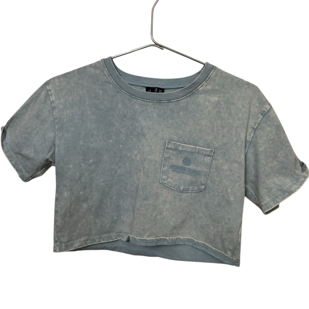 Ninth Hall Acid Wash Light Blue Cropped T-Shirt with Pocket Women’s S MINTY
